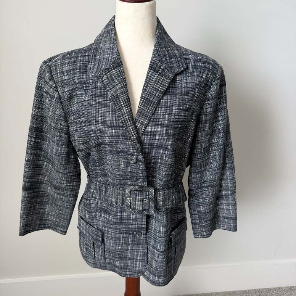 Coldwater Creek Crosshatch Belted Blazer Jacket